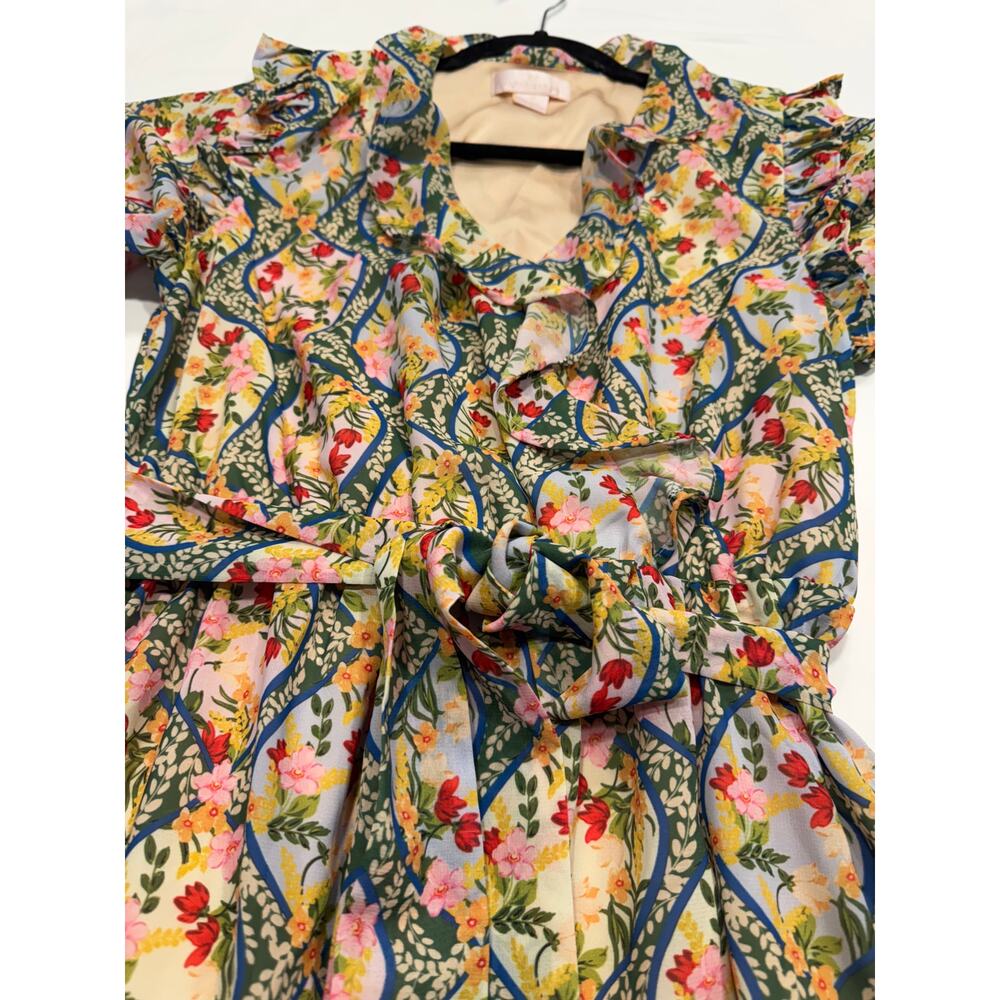 Rachel Parcell Chiffon Floral Surplice‎ Midi Dress XS Trellis Print Short Sleeve - Picture 10 of 11